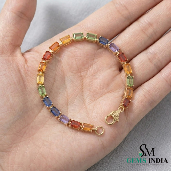 Rainbow Emerald Cut Tennis Bracelet - Everyday Fine Jewelry