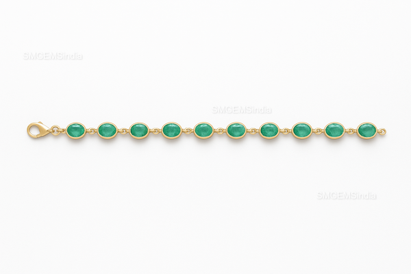 Armband mit natürlichen, ovalen Smaragden und Diamanten in 14 Karat Massivgold