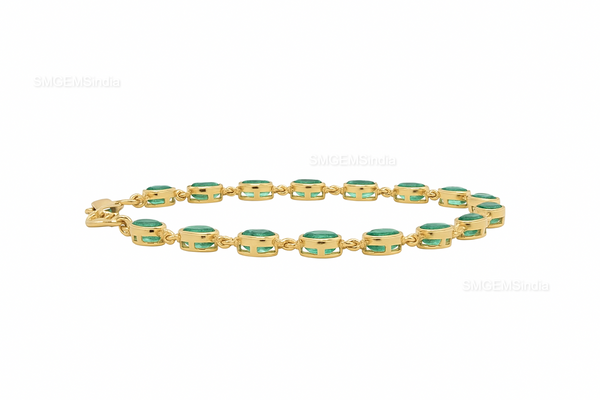 Armband mit natürlichen, ovalen Smaragden und Diamanten in 14 Karat Massivgold