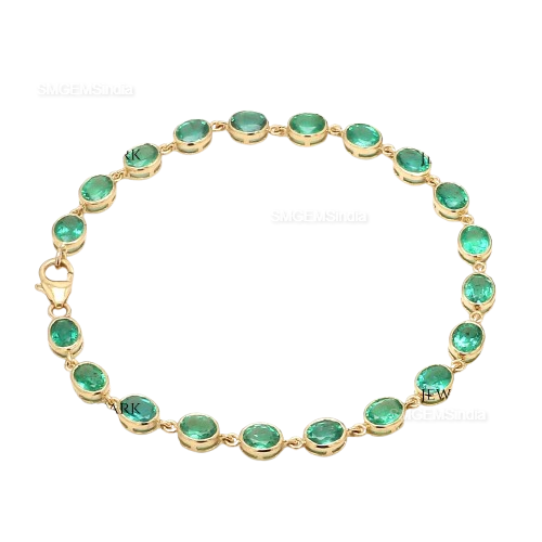 Armband mit natürlichen, ovalen Smaragden und Diamanten in 14 Karat Massivgold