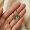 Modern Princess Cut Emerald Drop Earrings with Diamond Accents