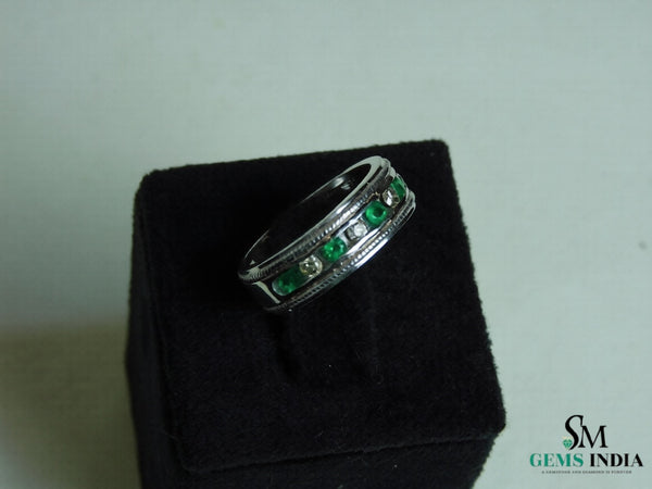 Men's 18k Gold Genuine Emerald & Diamond Wedding Band – May Birthstone