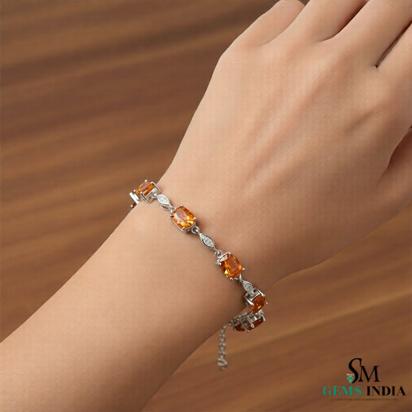 Luxury Cushion Citrine and Diamond Chain Bracelet - Gold Bracelet for Women
