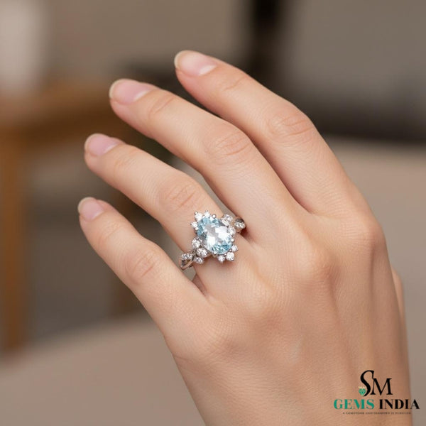 Natural Aquamarine Oval Diamond Ring - Twisted Gold Band