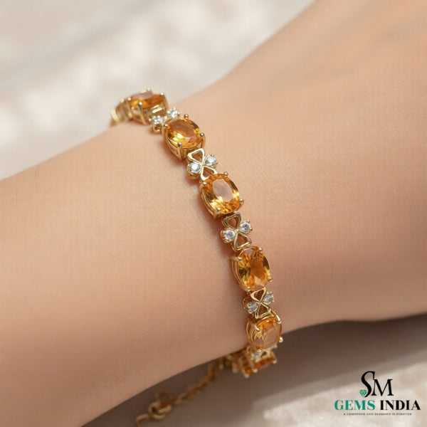 Elegant Oval Citrine Diamond Bracelet -Diamond Link Bracelet