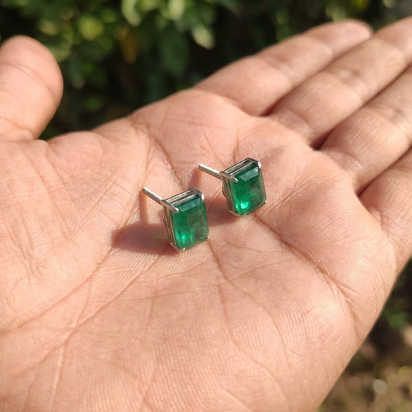 Emerald Earrings 14k Gold, Emerald Cut, Genuine Gemstone Studs