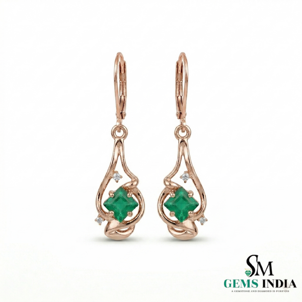 Modern Princess Cut Emerald Drop Earrings with Diamond Accents