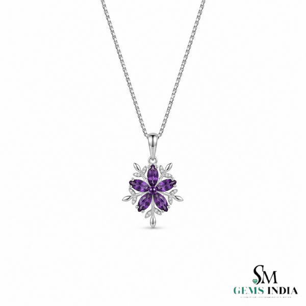 Marquise Amethyst Flower Pendant With Diamond Accents – Jewelry Gift For Her