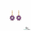 Pear Amethyst Flower Earrings with Pearl and Diamond Accent- Anniversary Gift