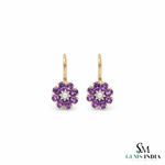 Pear Amethyst Flower Earrings with Pearl and Diamond Accent- Anniversary Gift