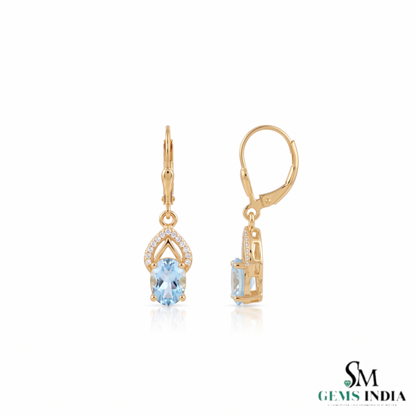 Oval Natural Aquamarine & Diamond Drop Earrings – Gift For Woman