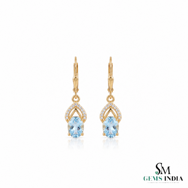 Oval Natural Aquamarine & Diamond Drop Earrings – Gift For Woman