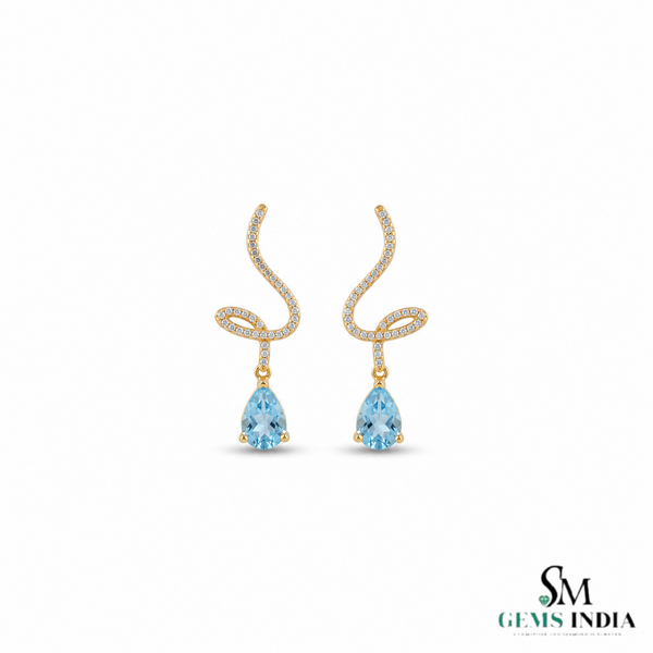 Pear Natural Aquamarine & Diamond Drop Earrings – Blue Gemstone Earrings