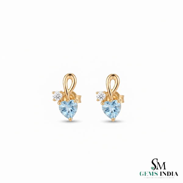 Natural Aquamarine & Diamond Heart Drop Earrings – Elegant Gold Jewelry