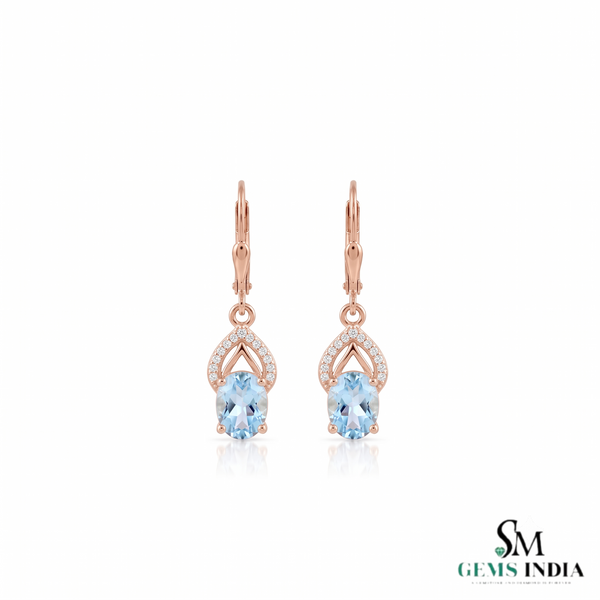 Oval Natural Aquamarine & Diamond Drop Earrings – Gift For Woman