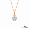 Natural Oval Cut Aquamarine Drop Pendant in a Diamond-Accented Tear Frame