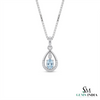 Natural Oval Cut Aquamarine Drop Pendant in a Diamond-Accented Tear Frame
