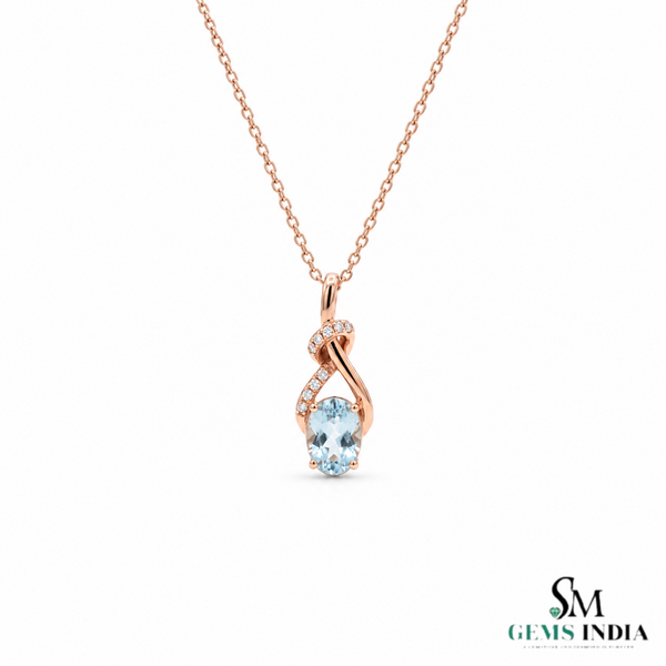 Oval Cut Aquamarine and Diamond Accent Twisted Swirl Pendant