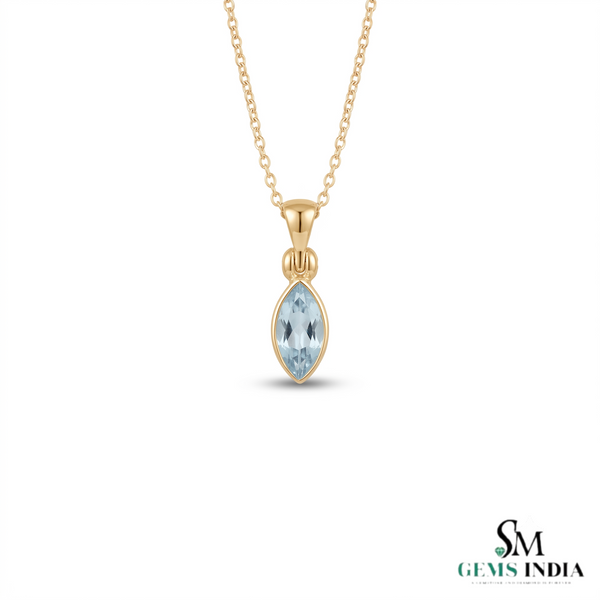 Genuine Marquise Cut Light Blue Aquamarine Solitaire Pendant - Gift For Her