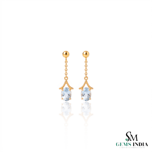 Oval Cut Aquamarine Dangle Earrings - Minimalist Birthstone Jewelry