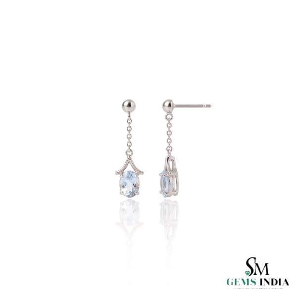 Oval Cut Aquamarine Dangle Earrings - Minimalist Birthstone Jewelry