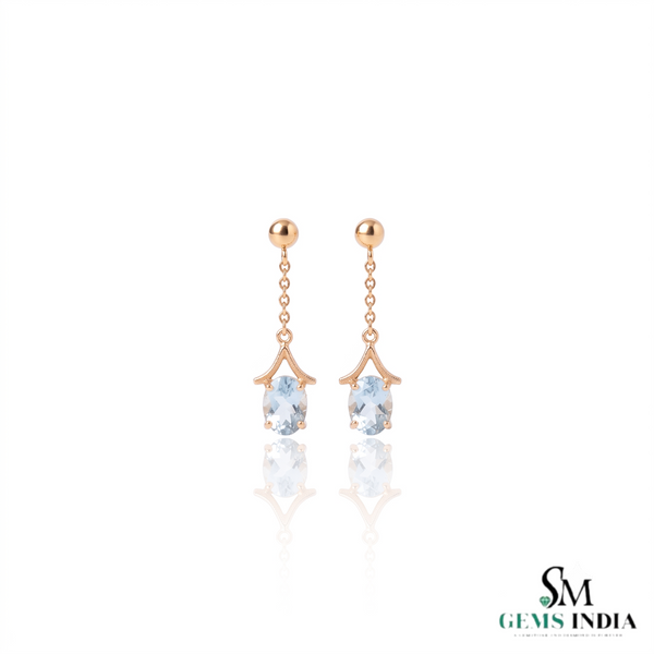 Oval Cut Aquamarine Dangle Earrings - Minimalist Birthstone Jewelry