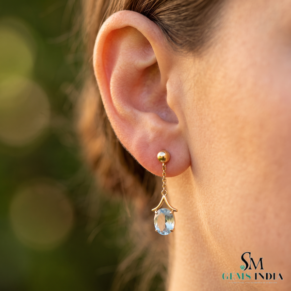 Oval Cut Aquamarine Dangle Earrings - Minimalist Birthstone Jewelry
