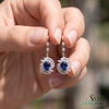 Oval Blue Sapphire Diamond Halo Drop Earrings - Luxury Statement Jewelry