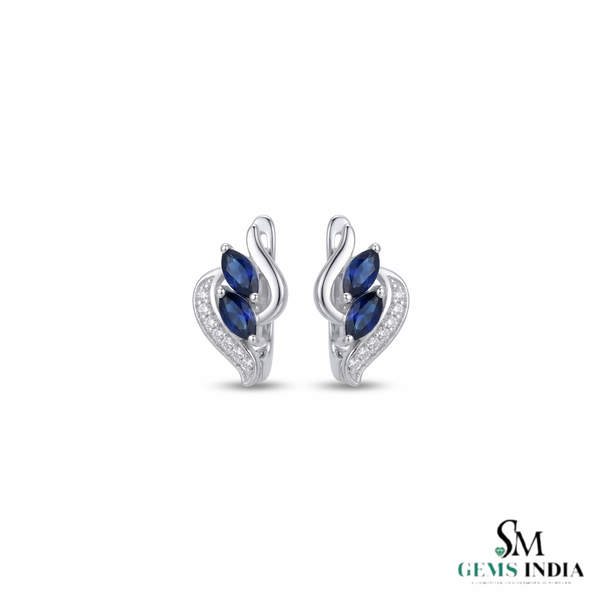 Blue Sapphire Marquise Leaf Earrings - Diamond Accent Fine Jewelry