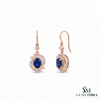 Oval Blue Sapphire Diamond Halo Drop Earrings - Luxury Statement Jewelry