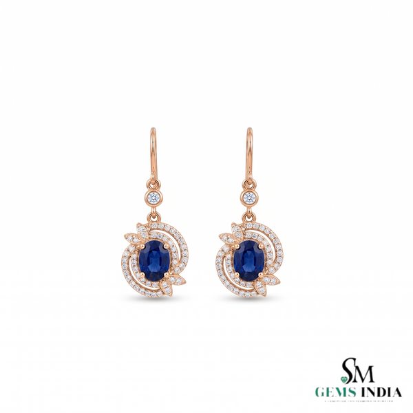 Oval Blue Sapphire Diamond Halo Drop Earrings - Luxury Statement Jewelry
