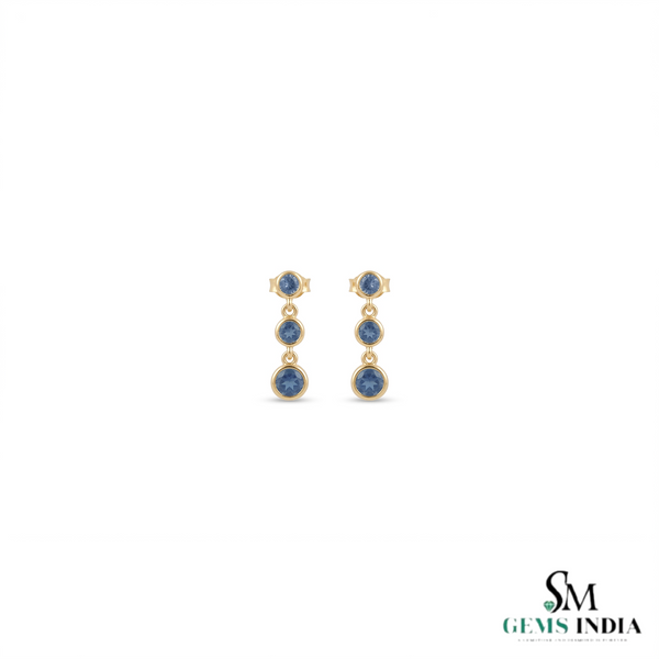 Elegant Round Blue Sapphire Circle Drop Earrings – Timeless Anniversary Gift for Her