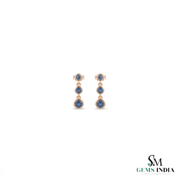Elegant Round Blue Sapphire Circle Drop Earrings – Timeless Anniversary Gift for Her