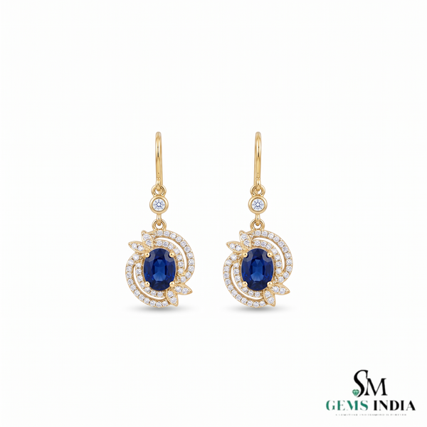 Oval Blue Sapphire Diamond Halo Drop Earrings - Luxury Statement Jewelry