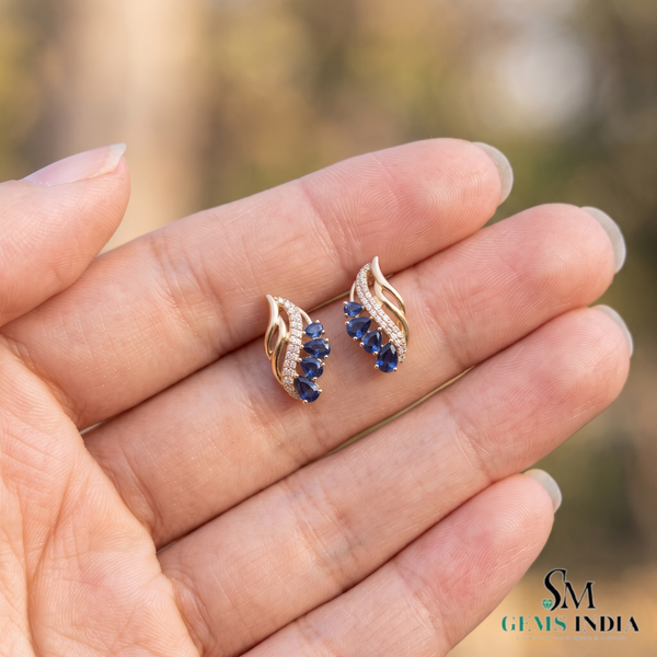 Marquise Blue Sapphire Earrings with Diamond Accents – Elegant Designer Earrings