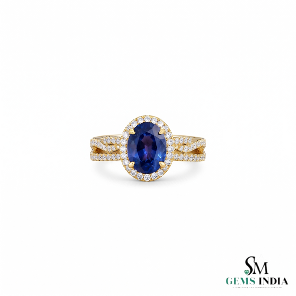 Oval Sapphire Ring with Sparkling Diamond Halo - Anniversary Gift