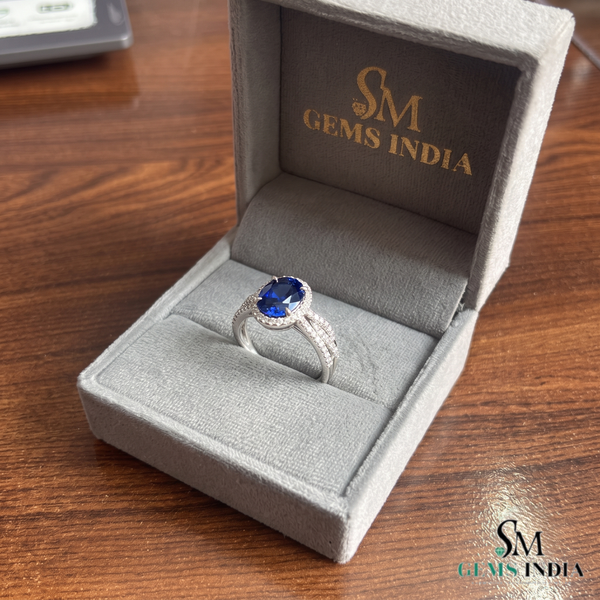 Oval Sapphire Ring with Sparkling Diamond Halo - Anniversary Gift