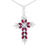 Natural Ruby And Diamond Cross Pendant Necklace In 18k White Gold