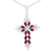 Natural Ruby And Diamond Cross Pendant Necklace In 18k White Gold