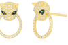 Tiger Design Natural Diamond And Emerald Earrings In 14k Or 18k Solid Gold