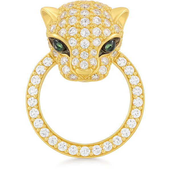 Tiger Design Natural Diamond And Emerald Earrings In 14k Or 18k Solid Gold