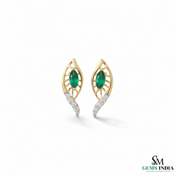 Marquise Emerald and Diamond Leaf Drop Earrings in Gold – Natural Emerald Fine Jewelry
