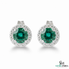 Natural Emerald and Diamond Halo Stud Earrings – Fine Gold Jewelry