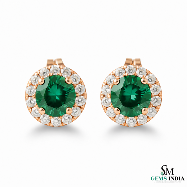 Natural Emerald and Diamond Halo Stud Earrings – Fine Gold Jewelry