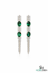 Emerald Oval Drop Earrings with Diamond Chain - Fine Emerald Jewelry