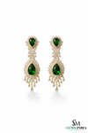 Pear Shape Emerald & Diamond Halo Drop Earrings -Chandelier Earrings