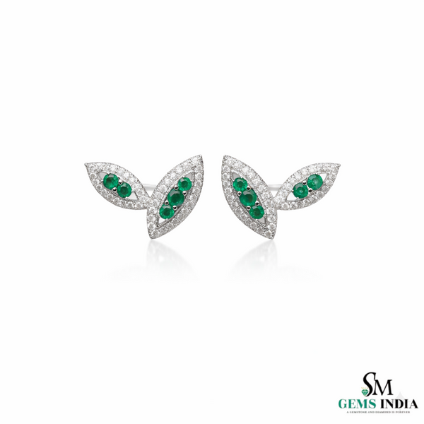 Minimalist Round Emerald Diamond Marquise design Stud Earrings
