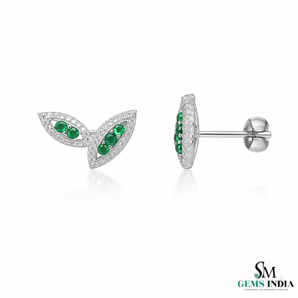 Minimalist Round Emerald Diamond Marquise design Stud Earrings