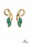 Marquise Emerald & Diamond Accent Curved Stud Earrings