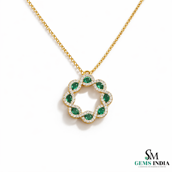 Timeless Oval Emerald & Diamond Circle Pendant – Fine Gold Jewelry